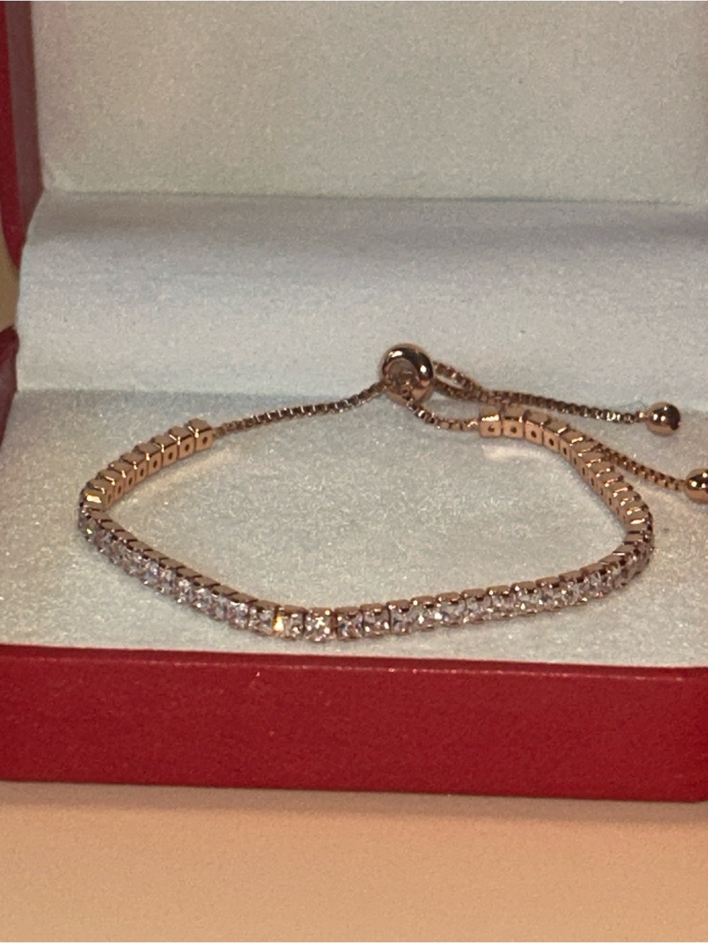 Rose Gold CZ Adjustable Tennis Bracelet Bolo Slider Cubic Zirconia NIB